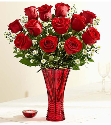 Rose Romance™ in a Red Vase