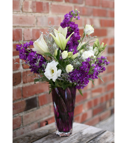 Purple Loving Thougths. An arrangement by Metcalfe Florist and Pleasant View Greenhouses.