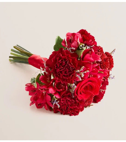 Prom Bouquet - Red and Burgundy - Standard. An arrangement by Flowers of Jacksonville.