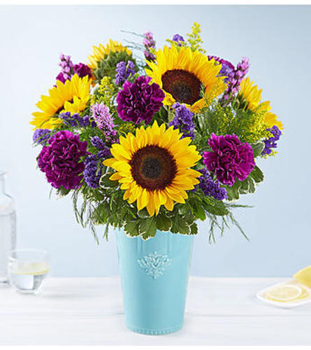 Golden Sunflowers™ in Rustic Charm Vase