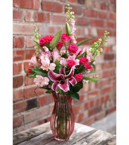 Shades of Pinks. An arrangement by Metcalfe Florist and Pleasant View Greenhouses.