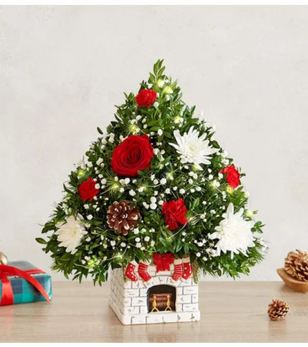 Holiday Flower Tree® Merry Mantel - Deluxe. An arrangement by Flowers of Jacksonville.