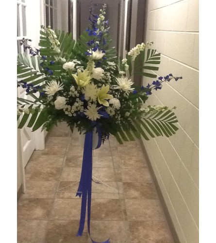 Blue and White Standing Basket Spray