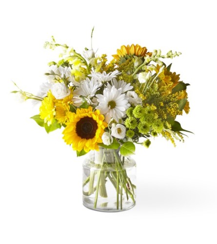 Smiles & Sunshine Bouquet with Red Vase