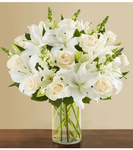 Classic Red Rose & White Lily Bouquet