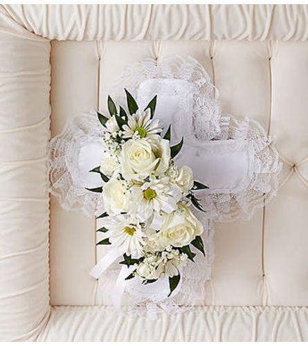 White Satin Cross Casket Pillow