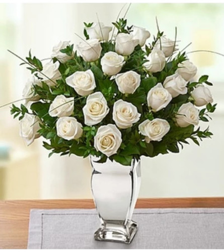 Premium White Roses in Silver Vase