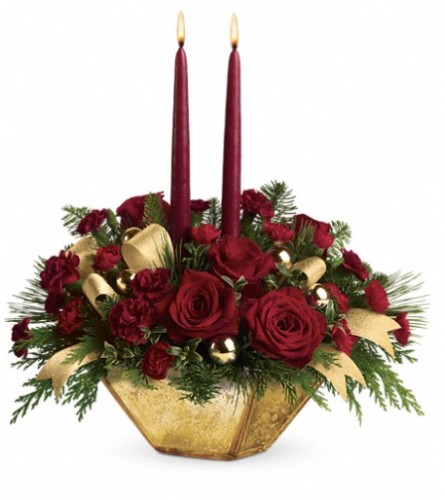 Teleflora's Crimson and Gold Centerpiece