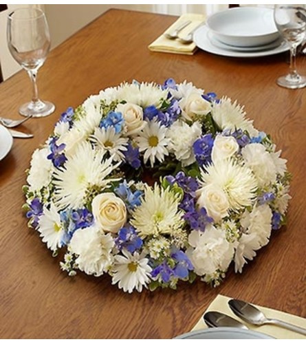 Blue and White Wreath Centerpiece