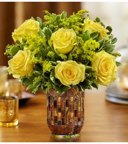 Roses in a Mosaic Vase - Yellow