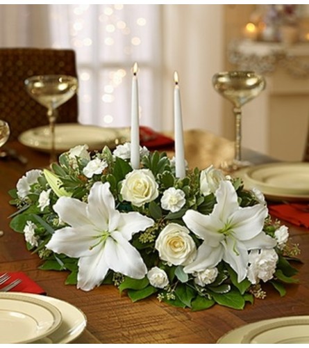 All White Centerpiece with Candles