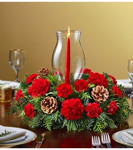 Holiday Centerpiece with Glass Hurricane