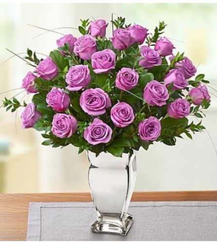 Premium Purple Roses in Silver Vase