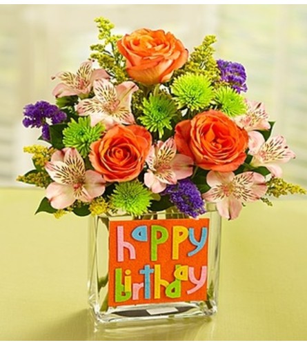 Happy Birthday Bouquet in Rectangle Vase