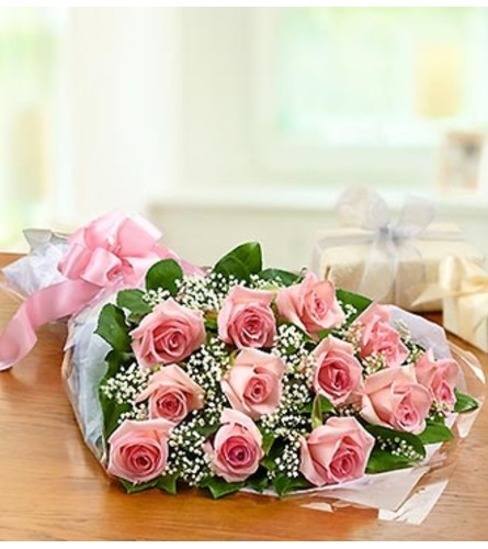 Single Colour Pink Roses Flower Bouquet - Good 4 You Gift Baskets USA