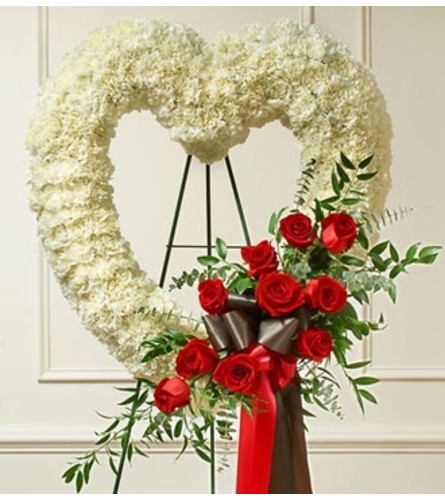 Red and White Open Heart with Red Roses