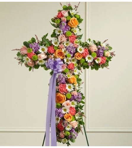 Pastel Mixed Flower Standing Cross