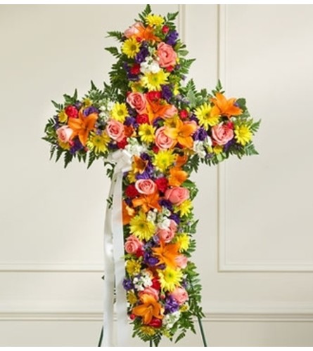 Multicolor Bright Mixed Flower Standing Cross