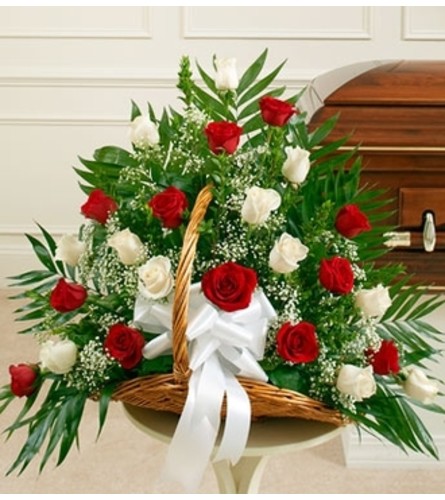 Red and White Rose Fireside Basket