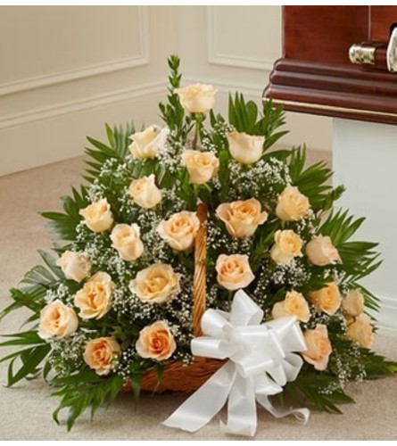 Peach, Orange, and White Rose Fireside Basket