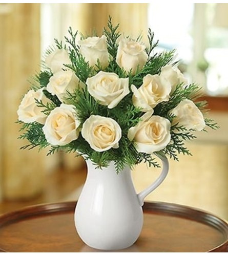 Winter White Pitcher of Roses