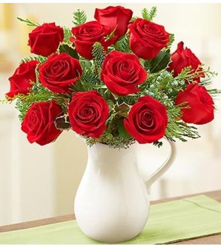 Holiday Pitcher Full of Roses