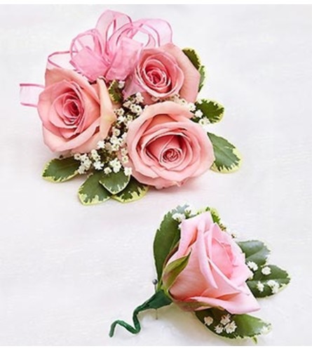 Pink Rose Corsage & Boutonniere