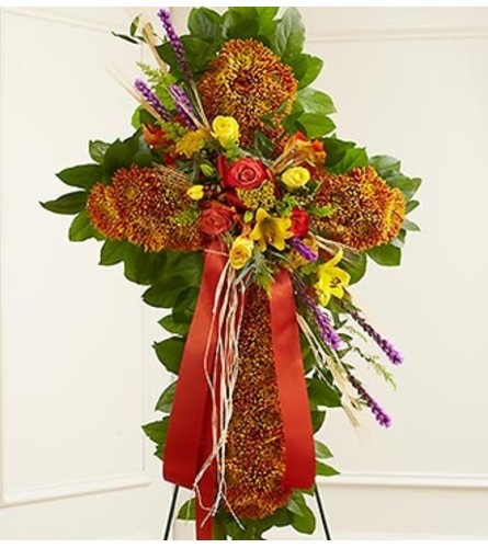 Mixed Flowers Standing Cross in Fall Colors