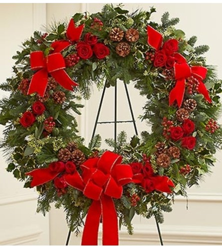 Sympathy Standing Wreath in Christmas Colors