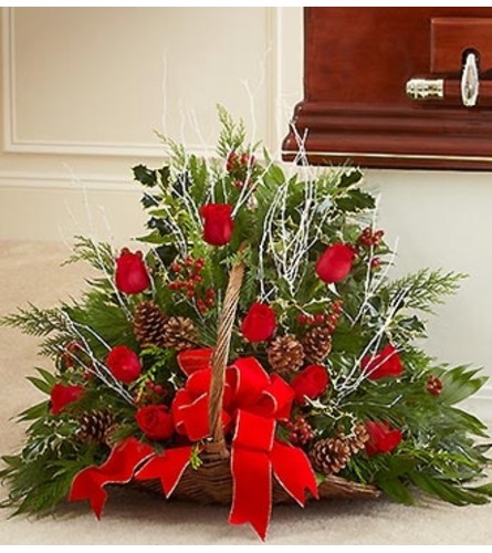 Sympathy Fireside Basket in Christmas Colors