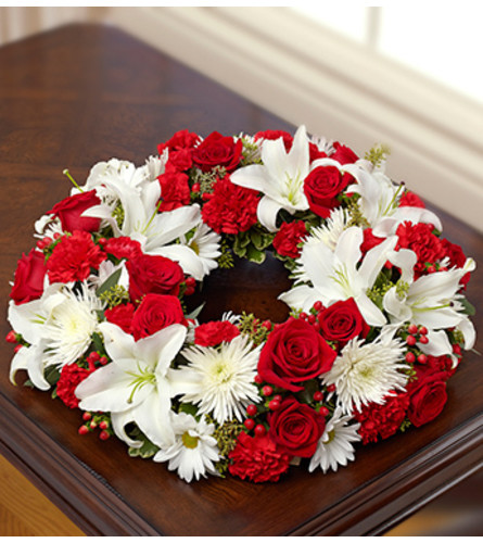 Cremation Wreath - Red and White