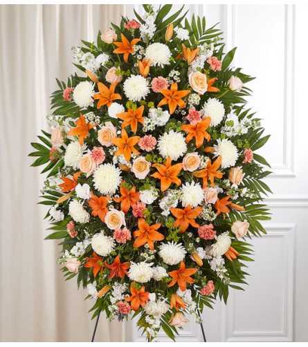 Peach, Orange & White Sympathy Standing Spray XL