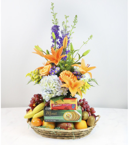 Fresh Fruit with Flowers Basket