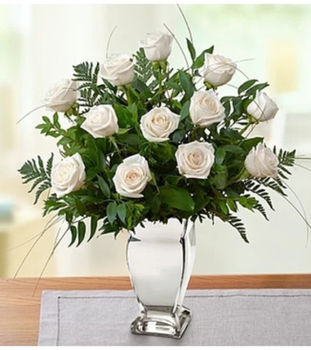 Premium White Roses in Silver Vase