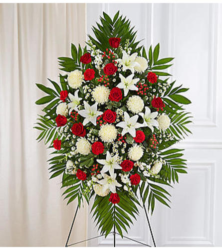 Red & White Sympathy Standing Spray