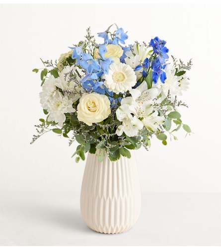 Treasured Memories ™ Blue and White - Deluxe. An arrangement by Flowers of Charlotte.