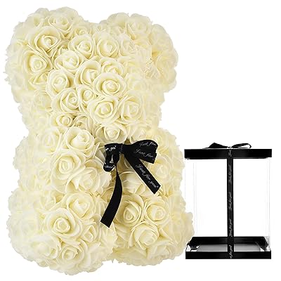 White Rose Teddy Bear with box. An arrangement by Grower's Flower Market and Gifts.