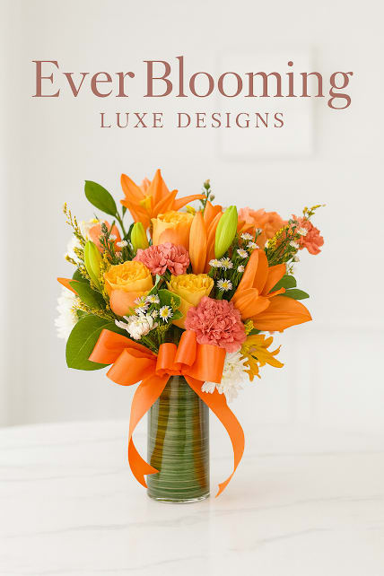Orange Lily and Rose Vase Arrangement. An arrangement by EverBlooming Luxe Designs.