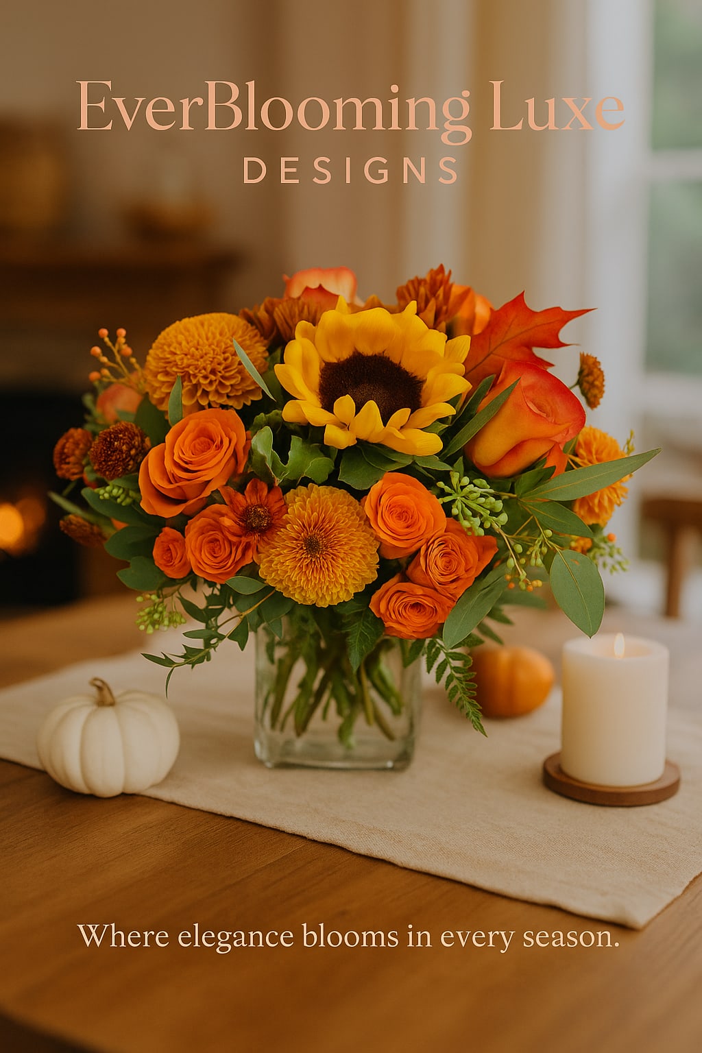 Harvest Glow Vase Arrangement. An arrangement by EverBlooming Luxe Designs.