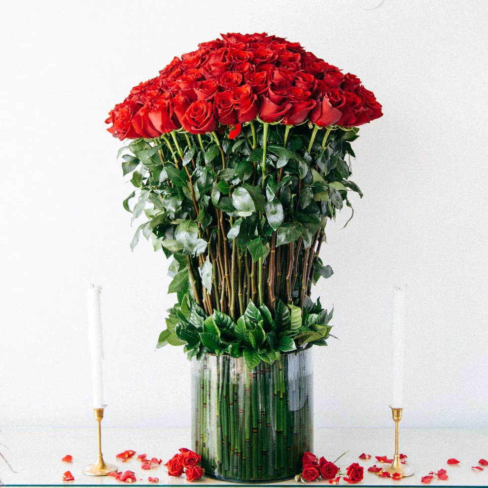 Grand Gesture: 50 Long-Stem Roses. An arrangement by New Britain Flower Shop.
