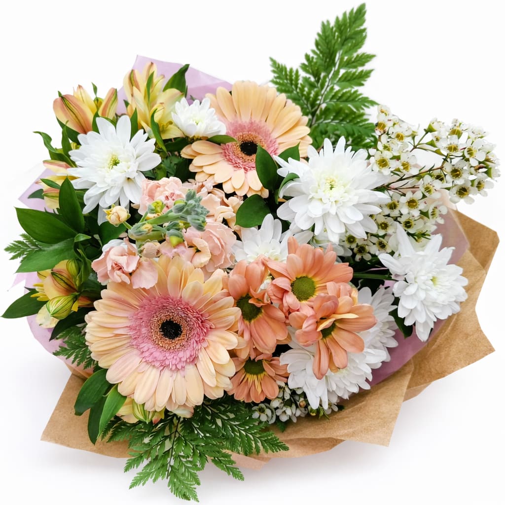 Precious Peach Bouquet. An arrangement by The Garden Gate Gifts and Florals.