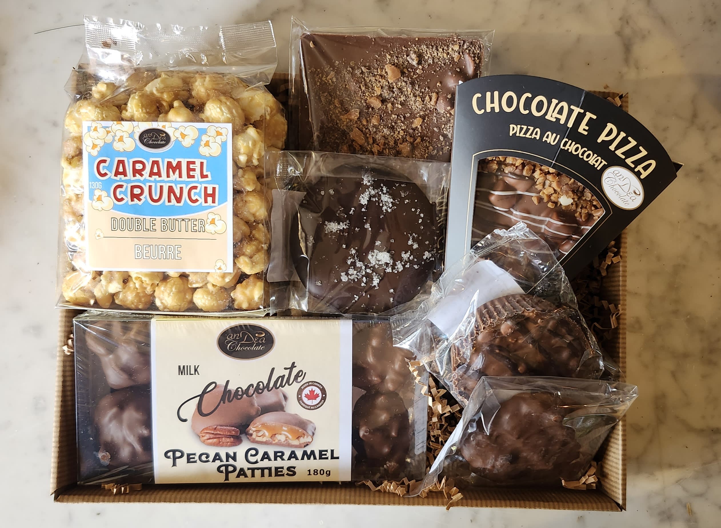 Gourmet Chocolate Lovers Gift Box. An arrangement by Flowers By Design.