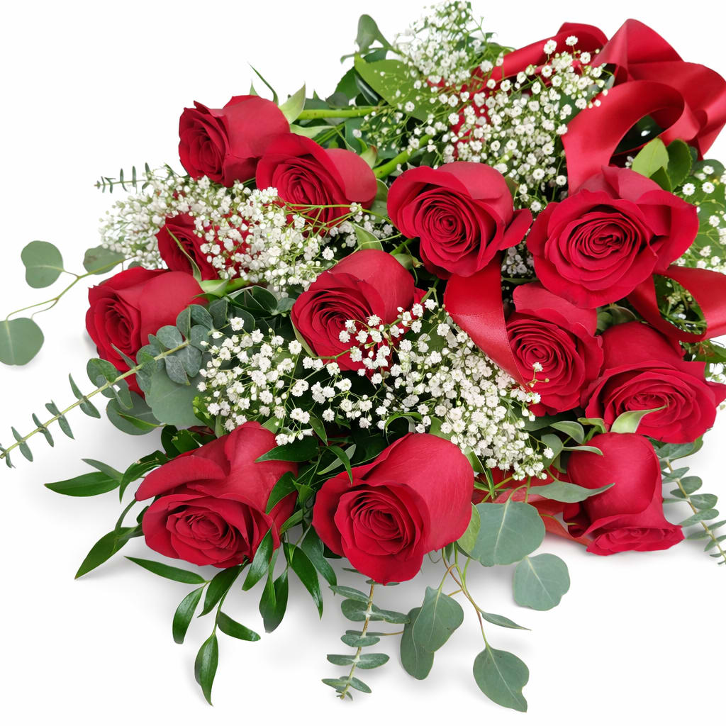 The Classic Dozen Red Roses All Wrapped Up. An arrangement by The Garden Gate Gifts and Florals.