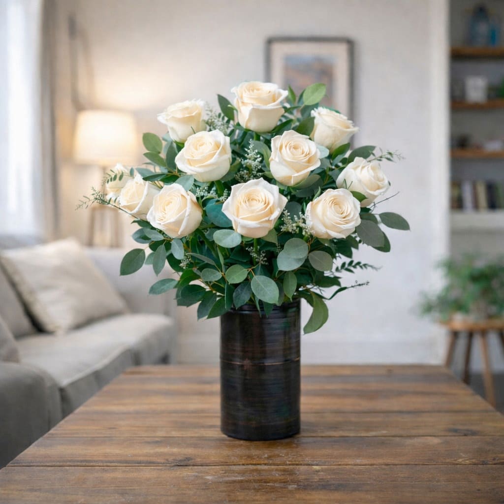 DELUXE WHITE ROSES. An arrangement by Petals and Co..