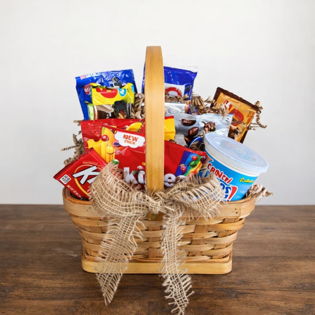 Salty and Sweet Snack Basket. An arrangement by Petals and Co..