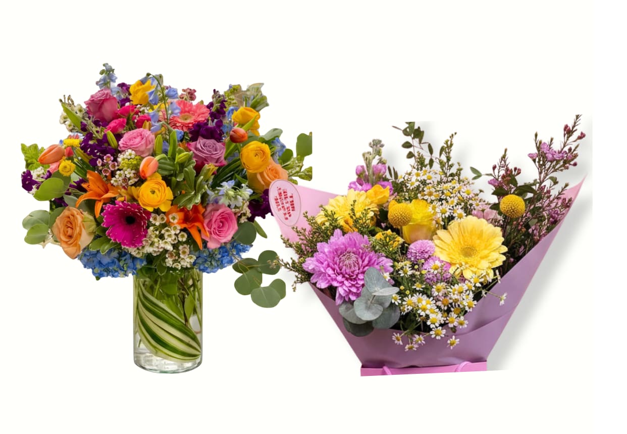 Joyful Bloom - WRAP OR VASE. An arrangement by La Bolsa Rosa.
