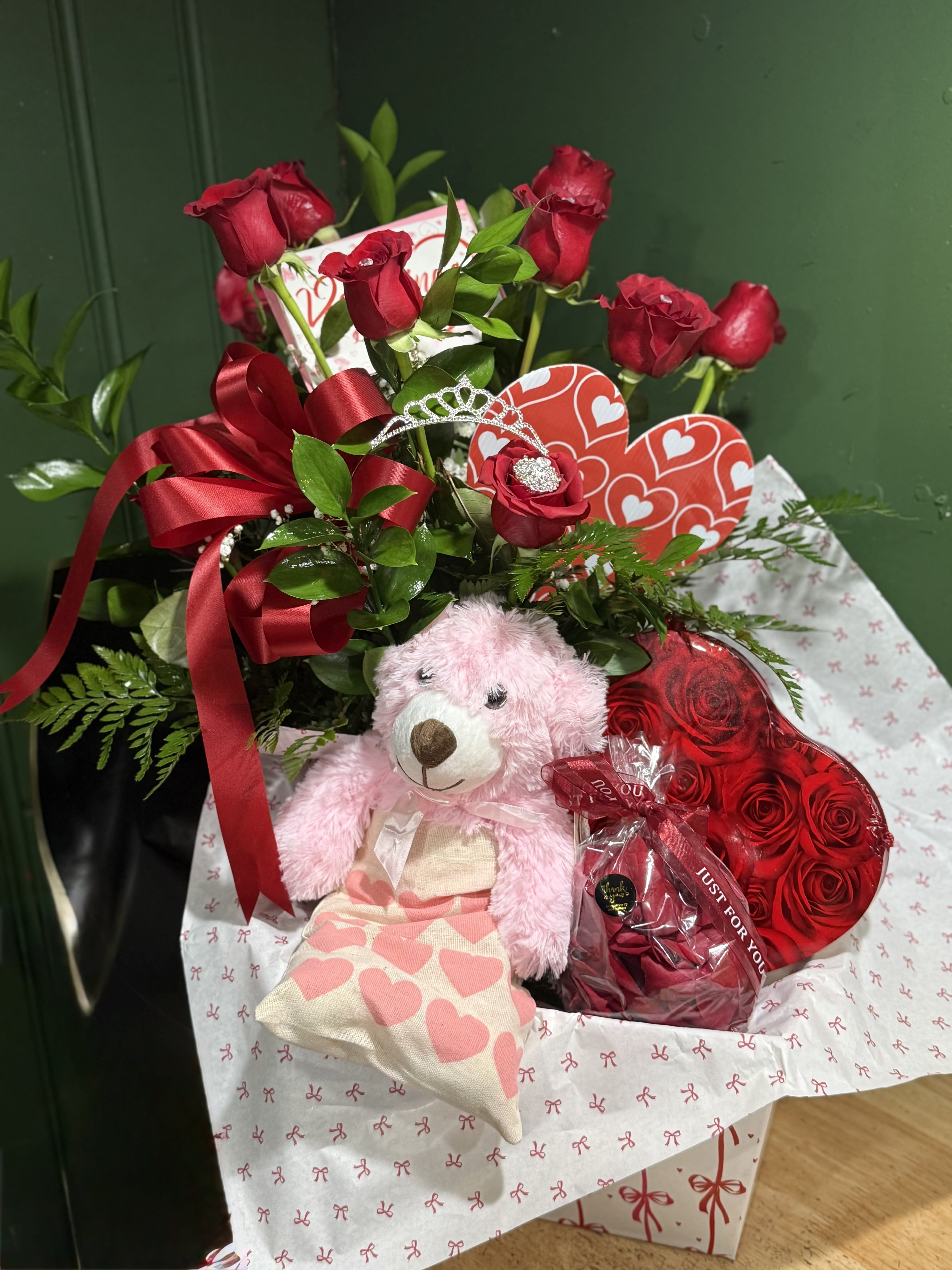 The Valentine’s Queen Bundle. An arrangement by New Britain Flower Shop.