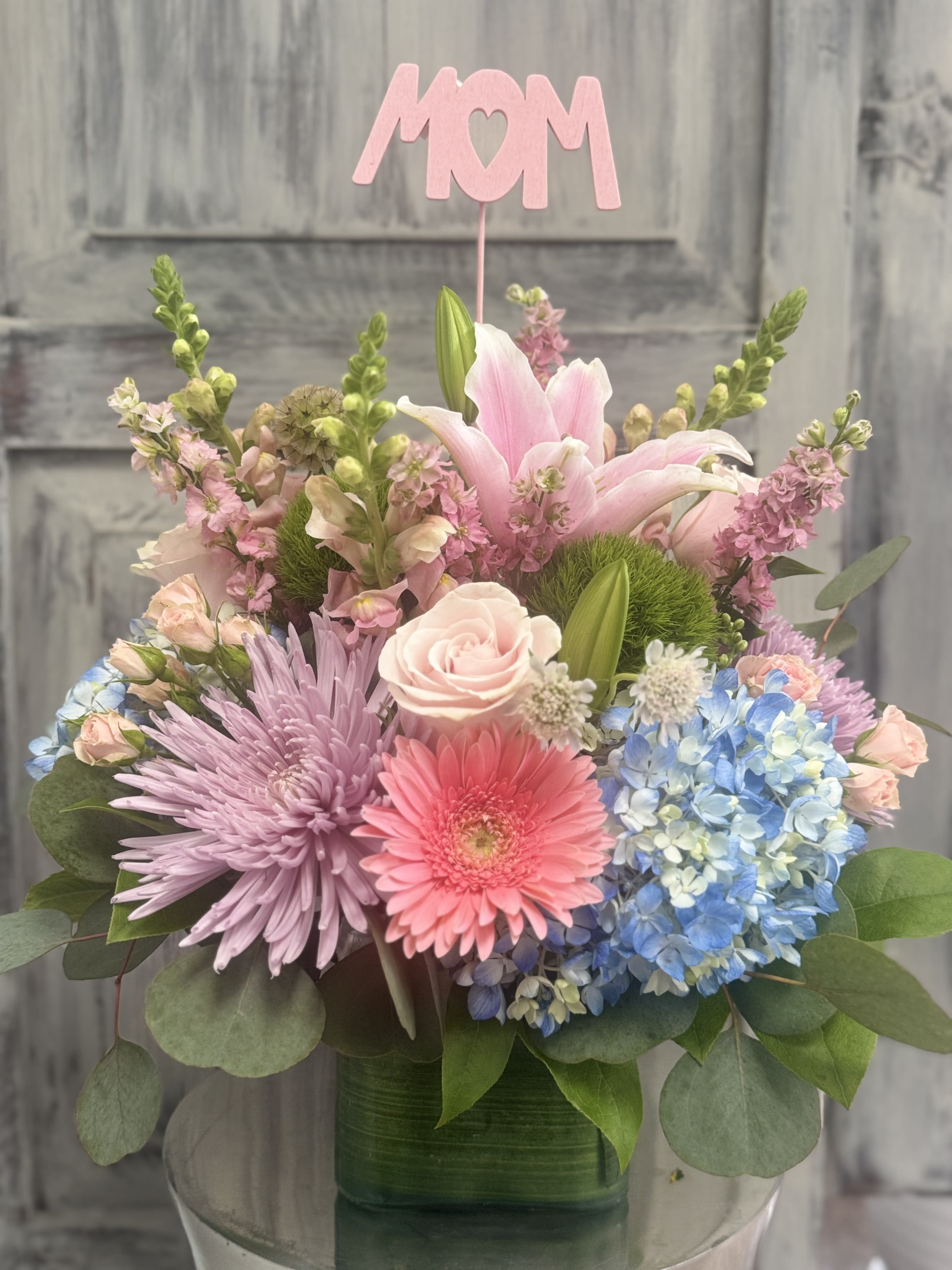 Blush and Bloom for Mom. An arrangement by M's Flowers.