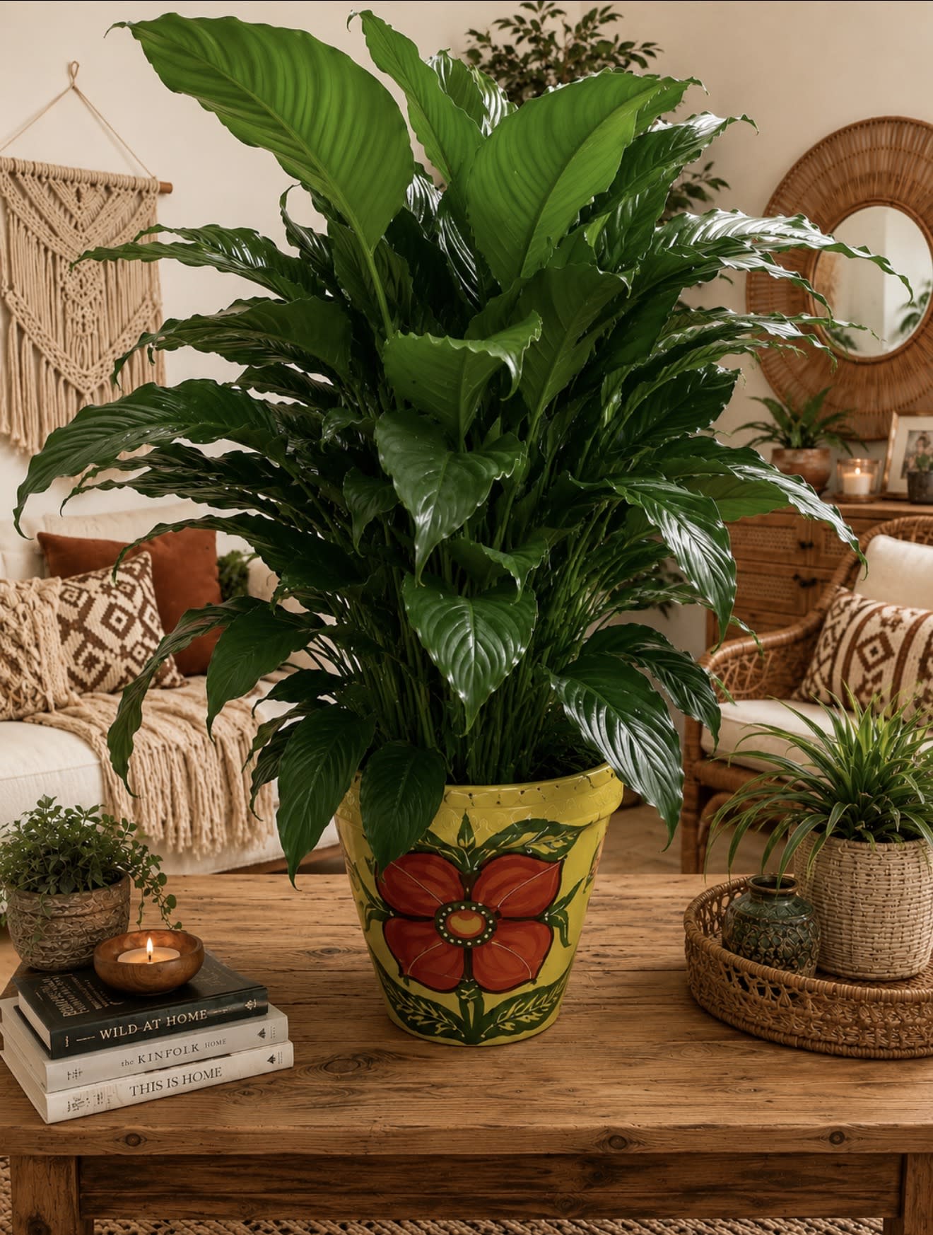 8 Peace lily in hand painted terracotta pot. An arrangement by Petals and Co..