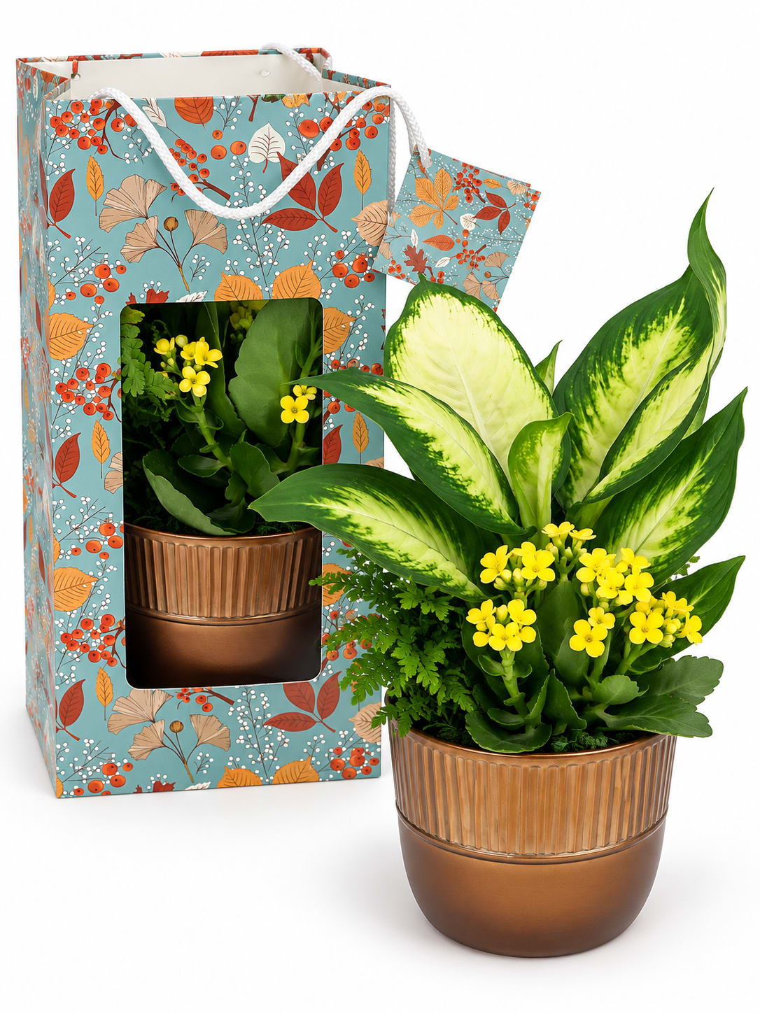 Chestnut Garden Gift Bag. An arrangement by Lori's Hearts and Flowers.
